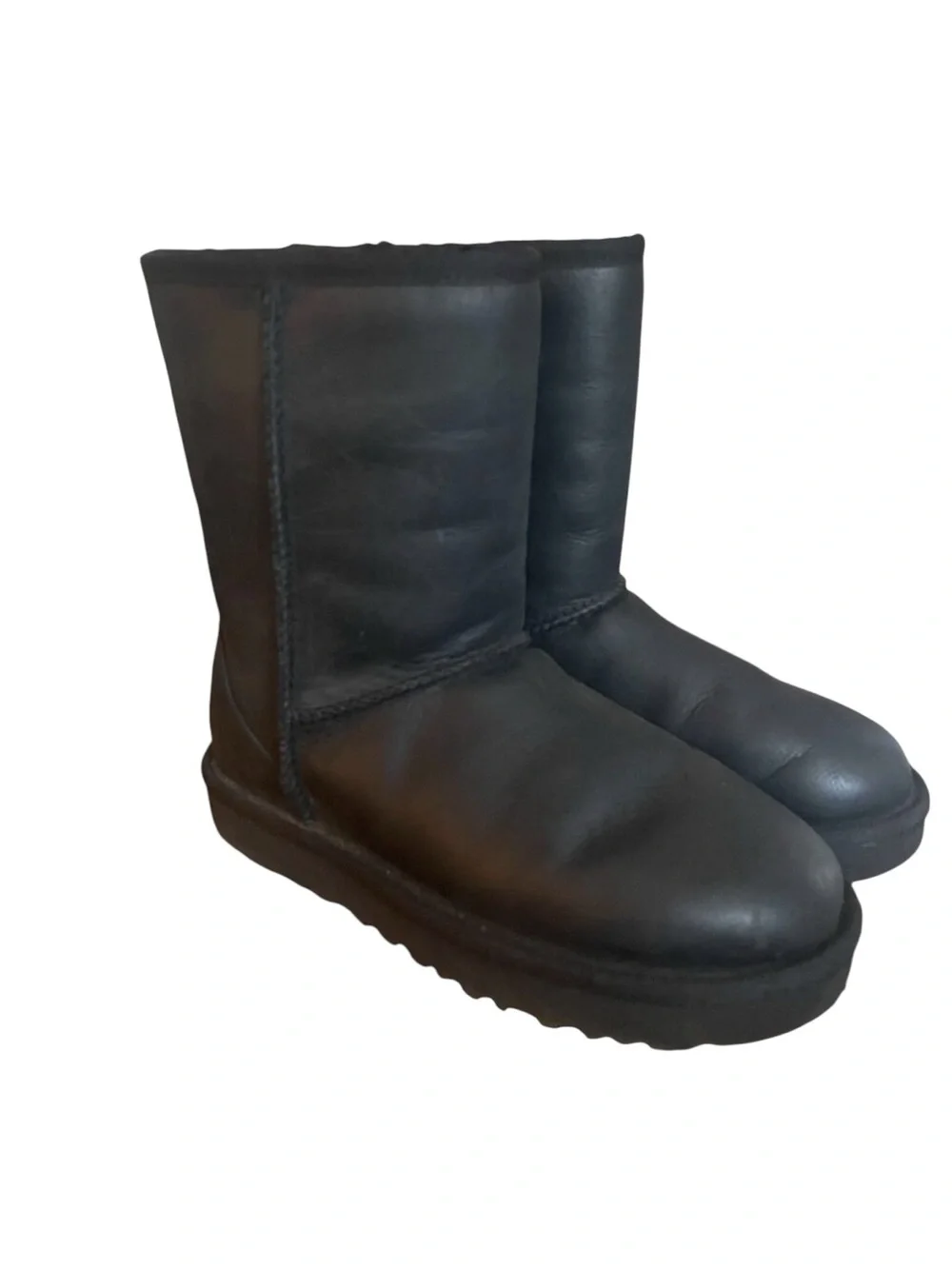 UGG Classic Short Boots Womens Size 5 Black Leather 1016559 Mid Calf